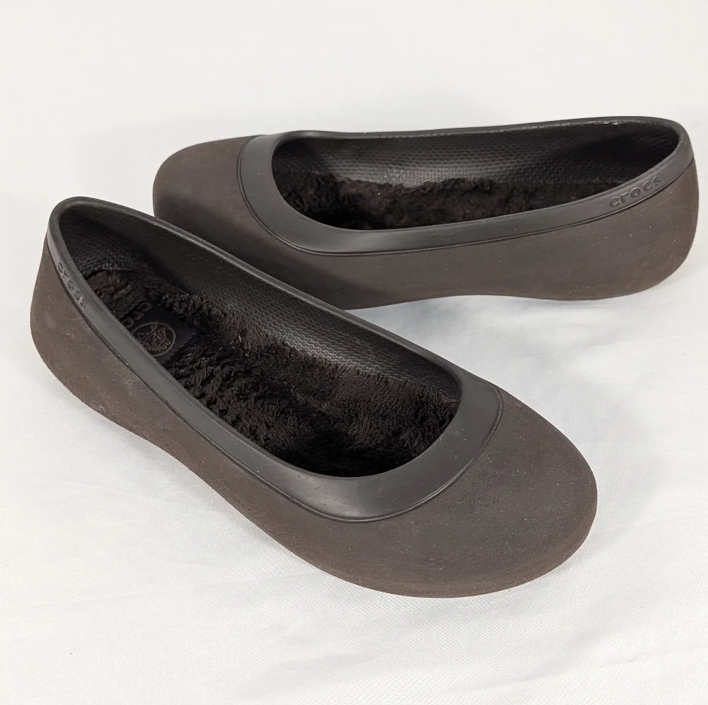 CROCS Women's Mammoth FleeceLined Ballet Flats Dark Brown Slip-On Size 5